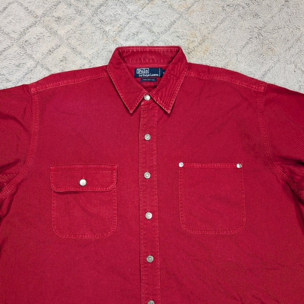 Polo Ralph Lauren Shirt Mens XL Red Workwear Heavy Cotton Twill Rugged Outdoor - Picture 2 of 7